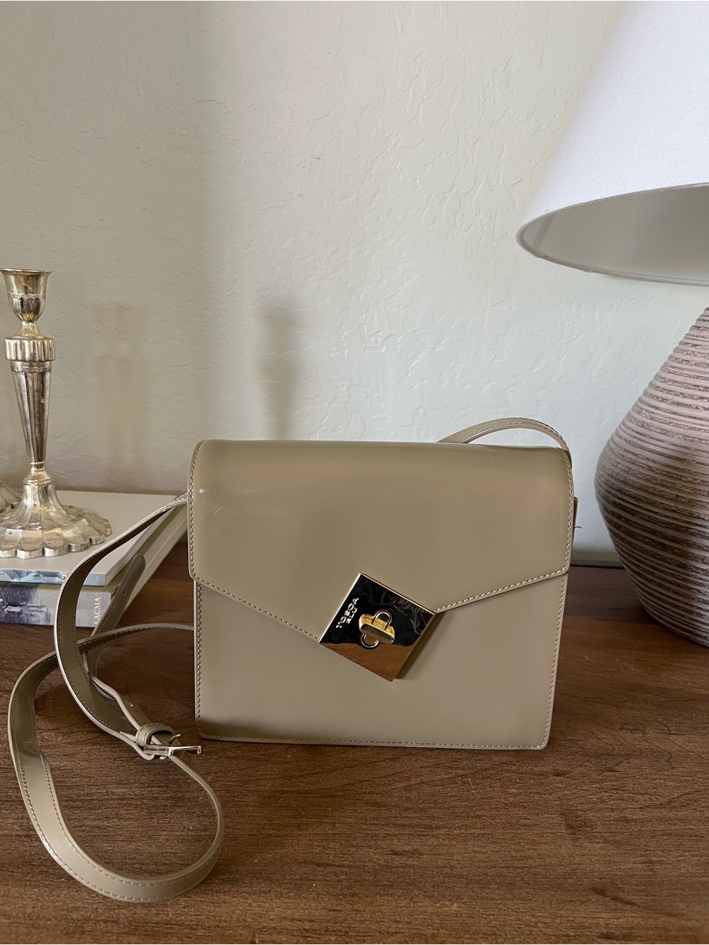TOSCA BLU Taupe Crossbody Bag with Gold-Tone Clasp